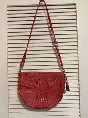 Brahmin Coral Red Croc-Embossed Shoulder Bag
